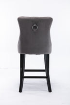 Contemporary Velvet Upholstered Barstools with Button Tufted Decoration and Wooden Legs, and Chrome Nailhead Trim, Leisure Style Bar Chairs,Bar stools, Set of 2 (Gray),SW1902GY - Grand Goldman Shop