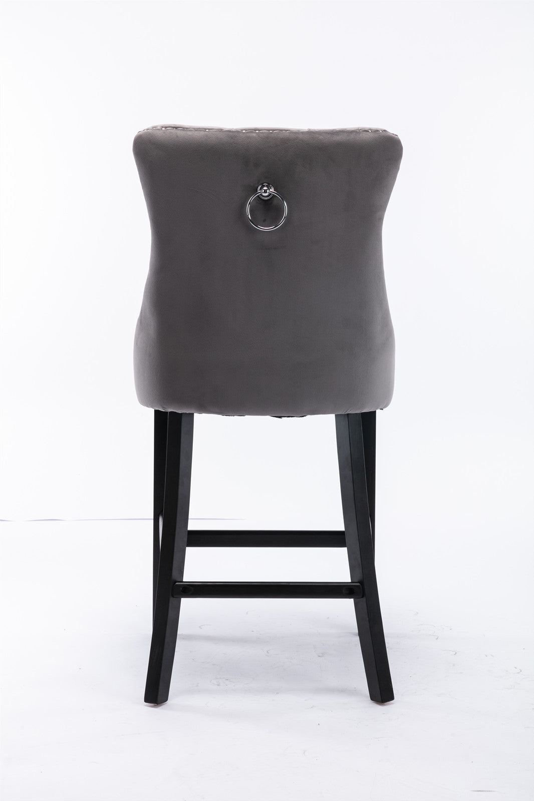 Contemporary Velvet Upholstered Barstools with Button Tufted Decoration and Wooden Legs, and Chrome Nailhead Trim, Leisure Style Bar Chairs,Bar stools, Set of 2 (Gray),SW1902GY - Grand Goldman Shop