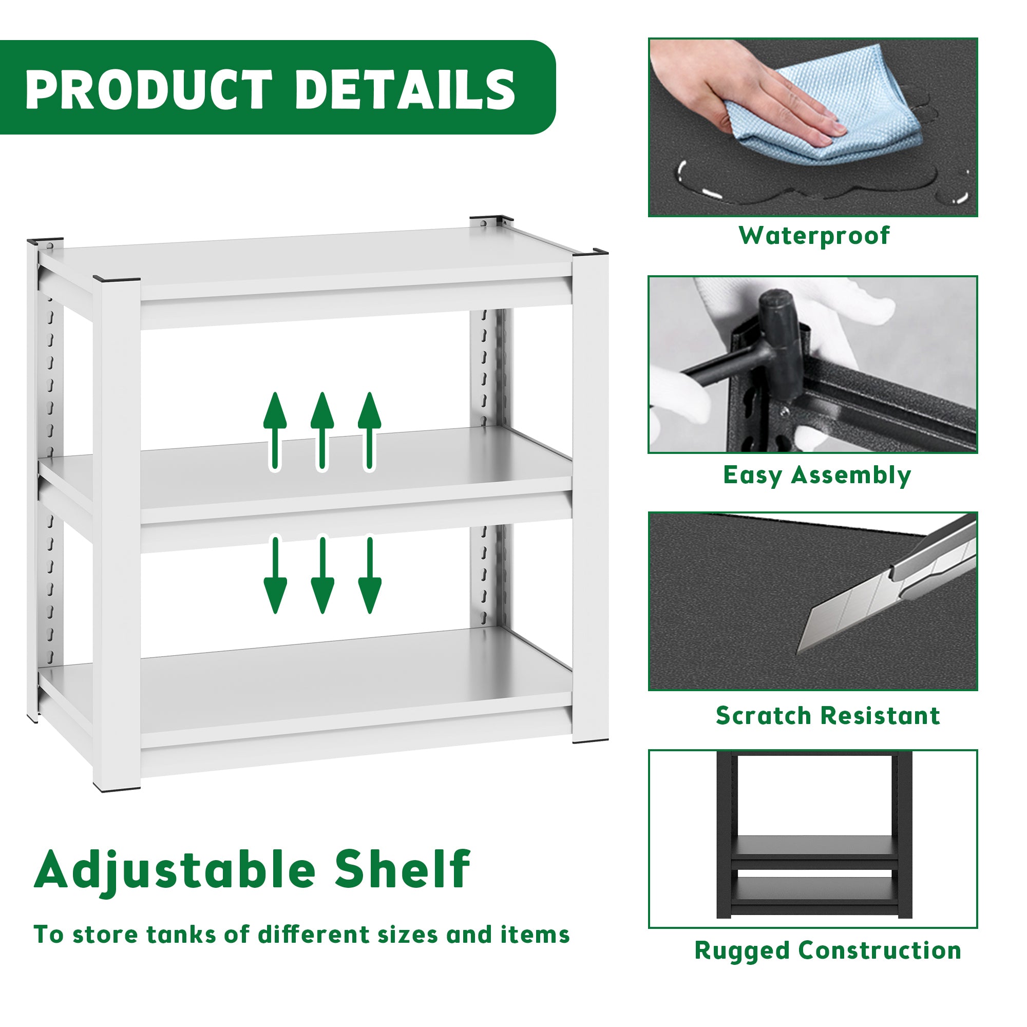 Stylish Metal Aquarium Stand for 20-30 Gallon Tanks, Antique White, 3-Tier Adjustable Shelf - Grand Goldman Shop