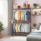 Heavy Duty Rolling Garment Rack 3 Tiers Adjustable Wire Shelving Clothes Rack with 2 Rods and Side Hooks,Storage Closet Clothing Rack with Wheels Black 15.7' D x 45.3' W x 79.6' H - Grand Goldman Shop