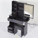 29.2' Small Size Drawer Desktop Vanity Table + Cushioned Stool, 2 AC+2 USB Power Station, Hair dryer bracket, Extra Large Touch Control Sliding LED Mirror, 3-color Switching, EPA, GCC, UL Certificate - Grand Goldman Shop