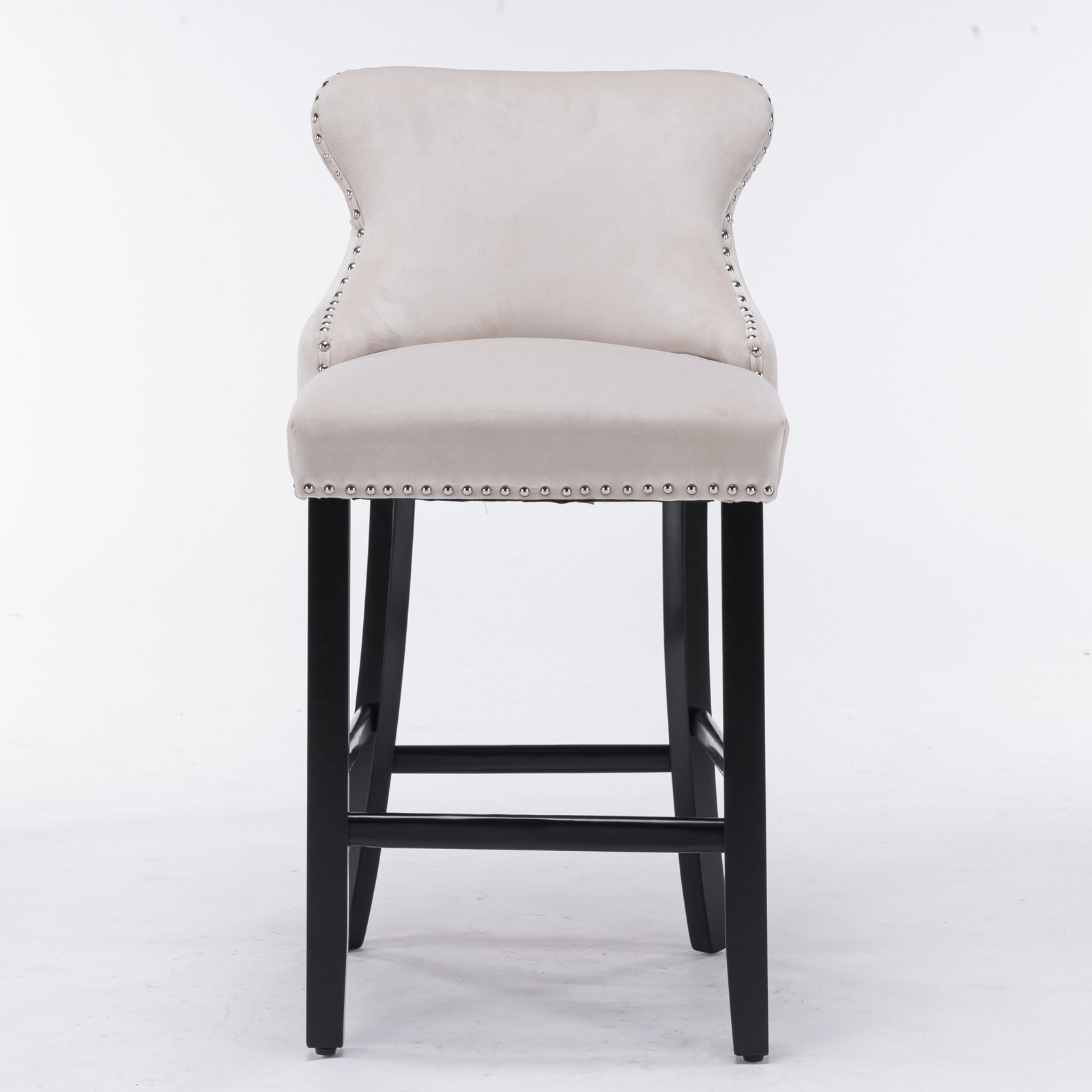 A&A Furniture,Contemporary Velvet Upholstered Wing-Back Barstools with Button Tufted Decoration and Wooden Legs, and Chrome Nailhead Trim, Leisure Style Bar Chairs,Bar stools, Set of 2 (Beige),SW1824B - Grand Goldman Shop