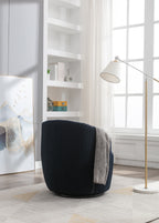Teddy Fabric Swivel Accent Armchair Barrel Chair With Black Powder Coating Metal Ring,Dark Blue - Grand Goldman Shop