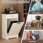 10 Gallon Tilt Out Trash Cabinet Freestanding Trash Bin Cabinet Wood Garbage Recycling Cabinet with Drawer Pet Proof Trash Can Holder for Kitchen Living Room, Antique White (Not include trash can) - Grand Goldman Shop