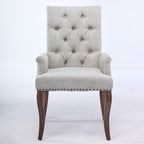 Upholstered Chenille Fabric Accent Dining Chair, Curved Solid Wood Legs, Elegant Tufted Club Dining Room Kitchen Room Arm Dining Chair, Single Pack,Beige,SW1895BG - Grand Goldman Shop