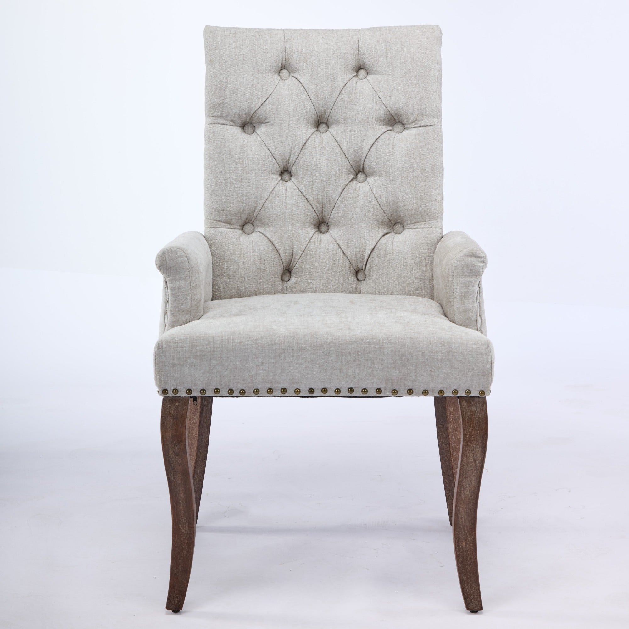 Upholstered Chenille Fabric Accent Dining Chair, Curved Solid Wood Legs, Elegant Tufted Club Dining Room Kitchen Room Arm Dining Chair, Single Pack,Beige,SW1895BG - Grand Goldman Shop