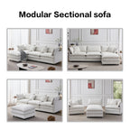 105' Modular Sectional Couch,Upholstered Soft Chenille Fabric Sofa,3 Seater with Ottoman L Shape Sofa Beige - Grand Goldman Shop
