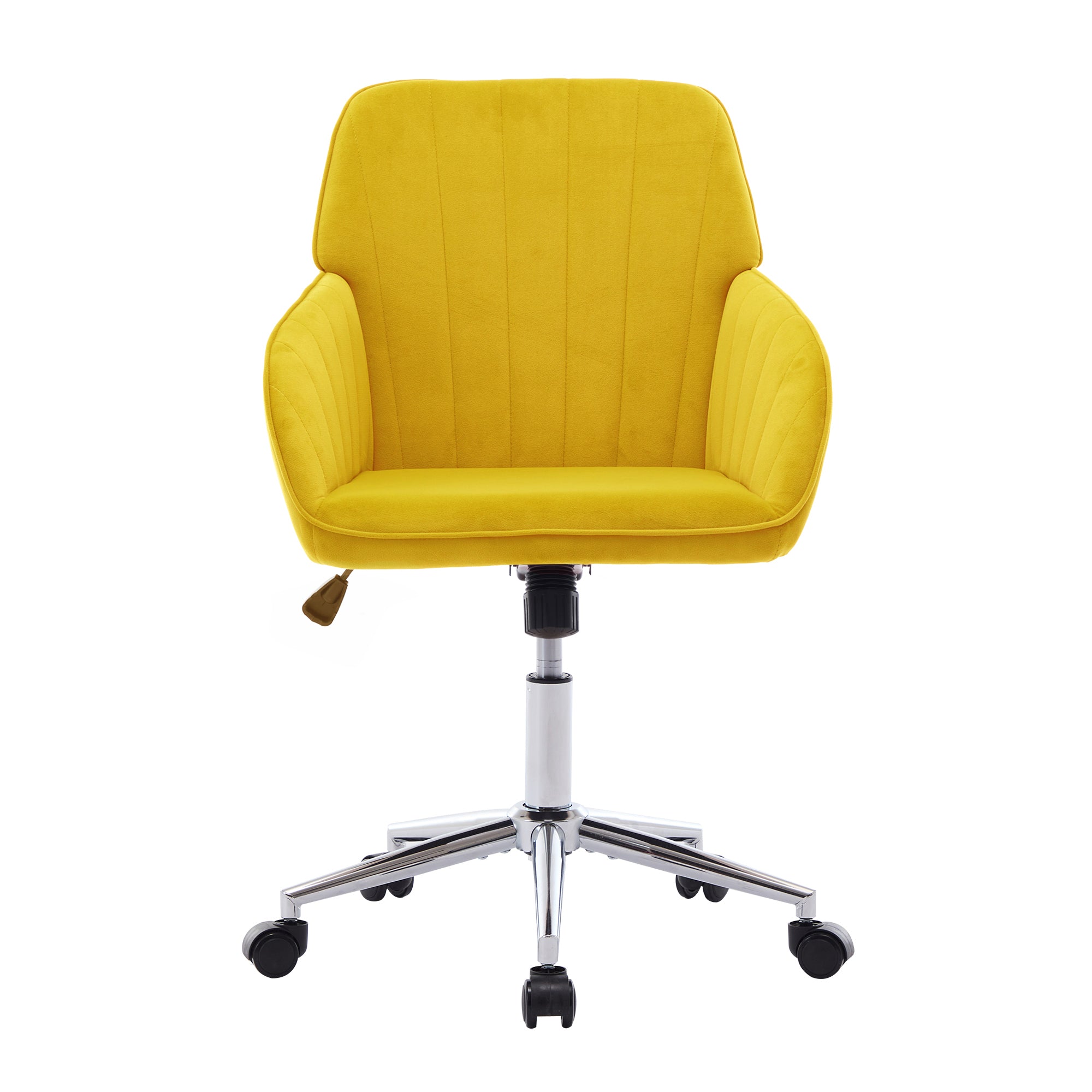 TY Modern Office Chair with Gold Base, Bright Yellow Velvet Upholstery, Wide Backrest and Adjustable Height for Home or Offic