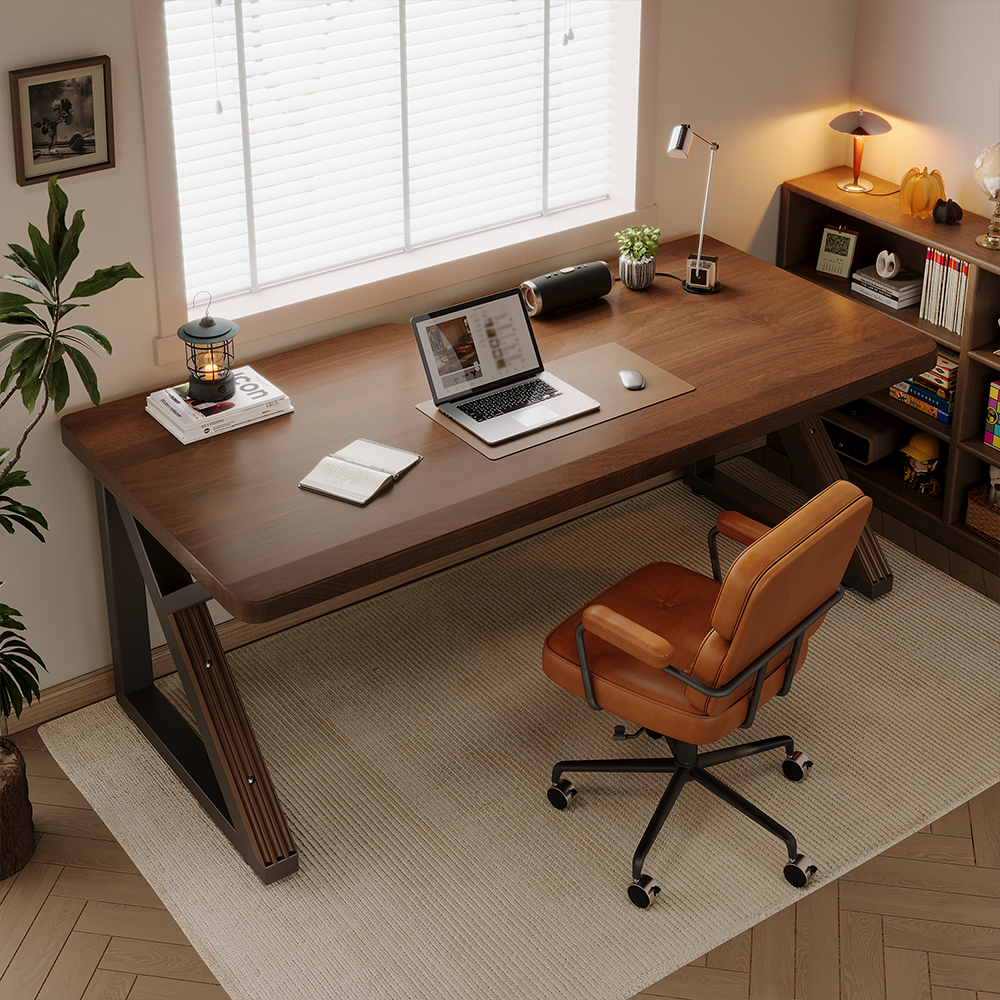 Solid Wood 55.1-Inch Extra Long Desk,Thickened Desk,Two Person Double Desk for Home Office, Wooden Long Computer Desk,Writing