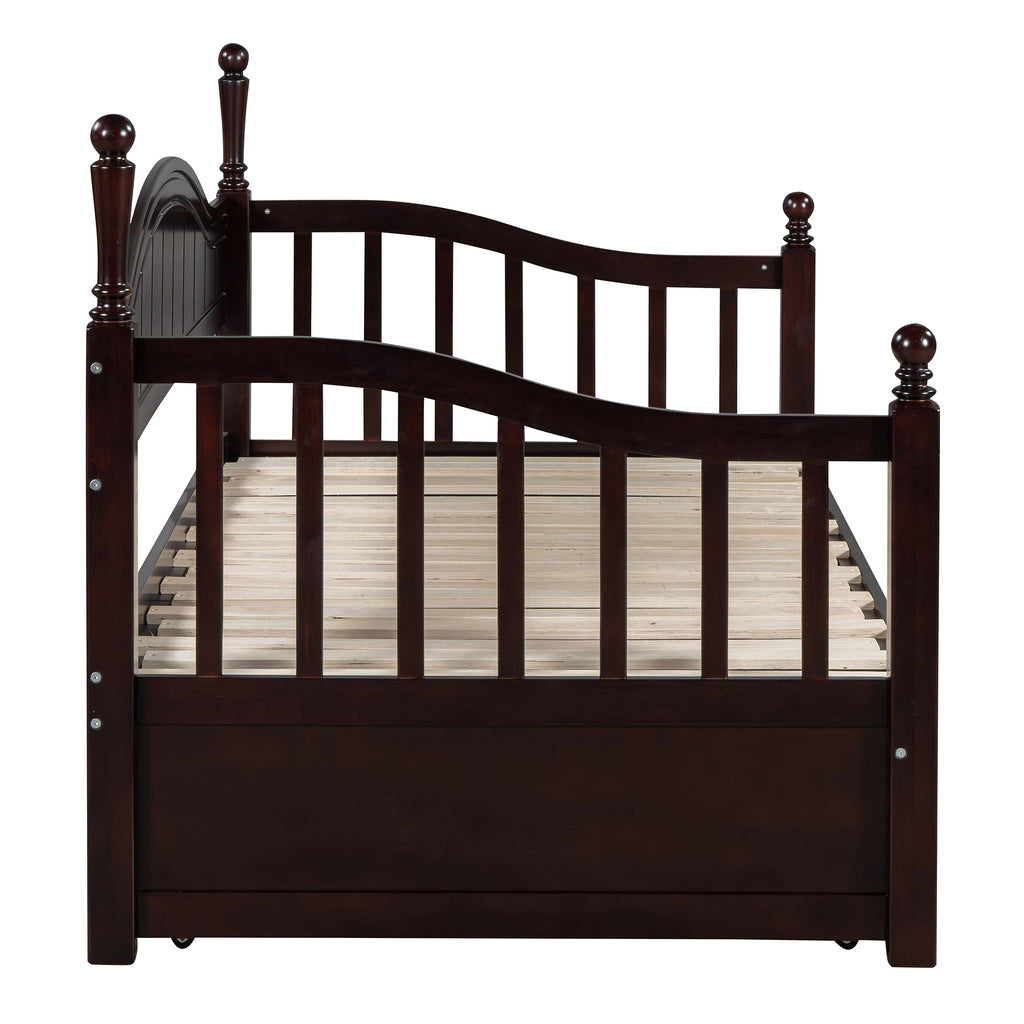 Wooden Twin Size Daybed with Twin Size Trundle, Extendable Daybed with Two Storage Drawers, Espresso(Expected Arrival Time:9.12) - Grand Goldman Shop
