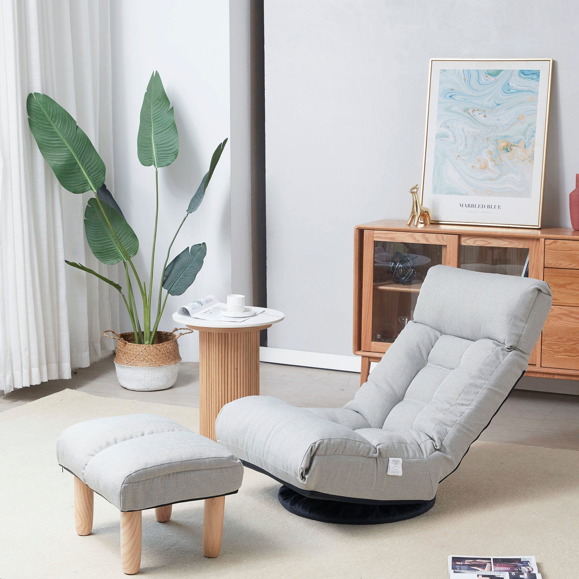 Japanese-Style  Gray with Metal Frame Adjustable Reclining Floor Chair – Tatami Lazy Sofa for Balcony or Bedroom - Grand Goldman Shop