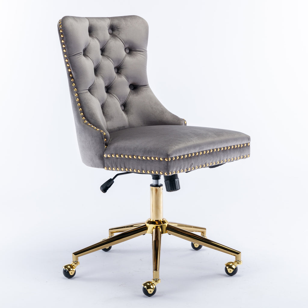 A&A Furniture Office Chair,Velvet Upholstered Tufted Button Home Office Chair with Golden Metal Base,Adjustable Desk Chair Sw