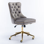 A&A Furniture Office Chair,Velvet Upholstered Tufted Button Home Office Chair with Golden Metal Base,Adjustable Desk Chair Sw