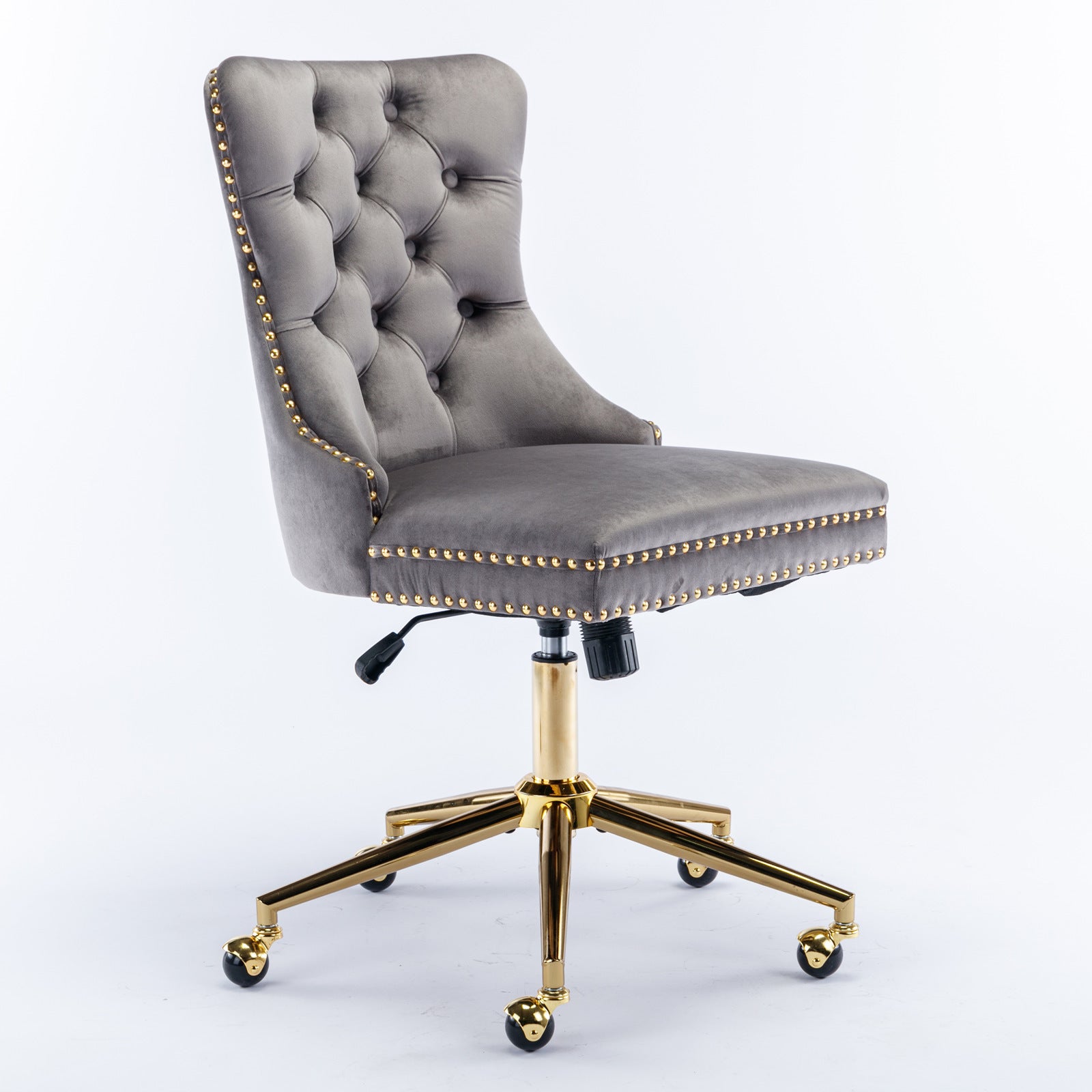 A&A Furniture Office Chair,Velvet Upholstered Tufted Button Home Office Chair with Golden Metal Base,Adjustable Desk Chair Sw
