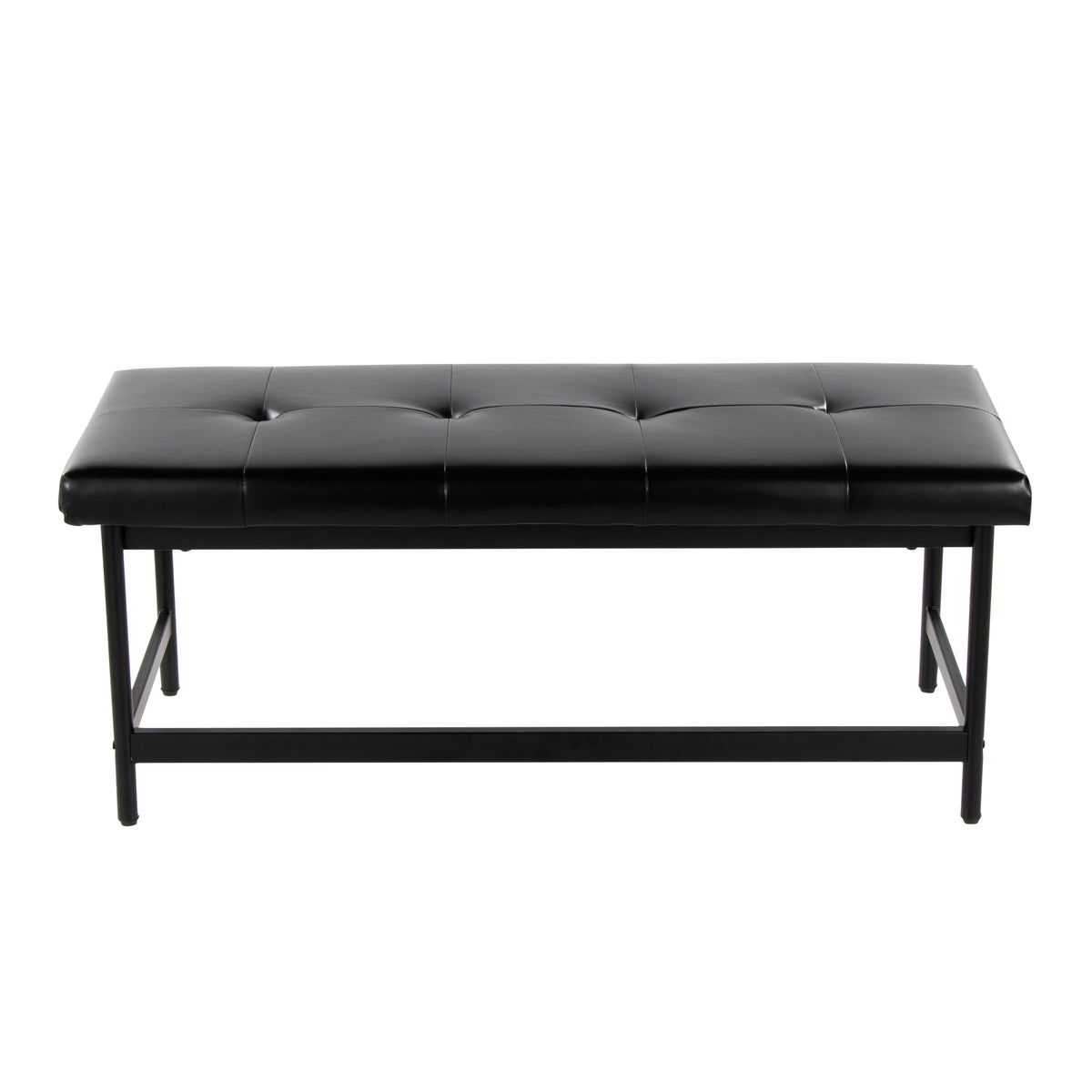 Bench in Black Metal and Black Faux Leather - Grand Goldman Shop