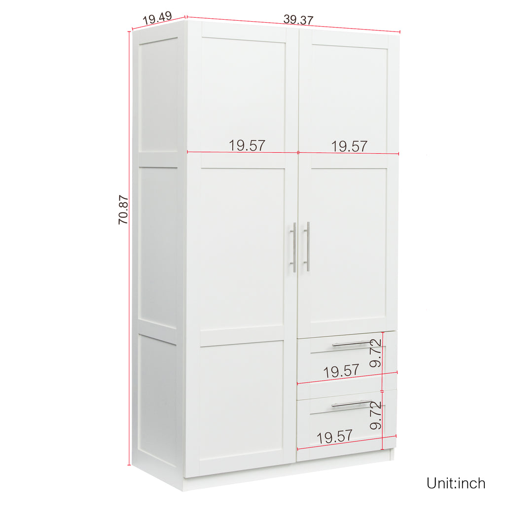 High wardrobe and kitchen cabinet with 2 doors, 2 drawers and 5 storage spaces,white - Grand Goldman Shop