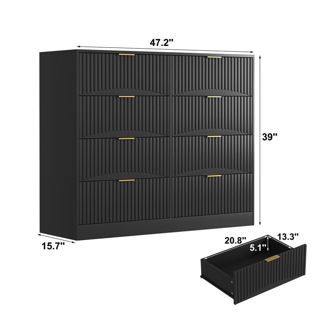 Modern 8 Drawers Dresser Chests for Bedroom,47.2' Wide Wood Chest of Drawers with Gold Metal Handle,Drawer Organizer for Bedroom,Living Room,Hallway and Entryway,Black - Grand Goldman Shop