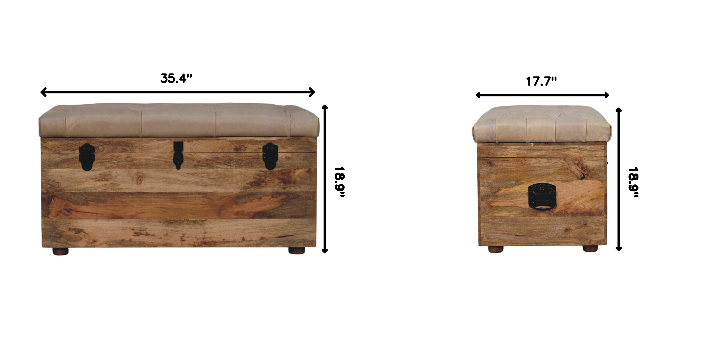 Solid Wood  Buffalo Hide Leather Upholstered Storage Trunk, Beige and Brown - Grand Goldman Shop