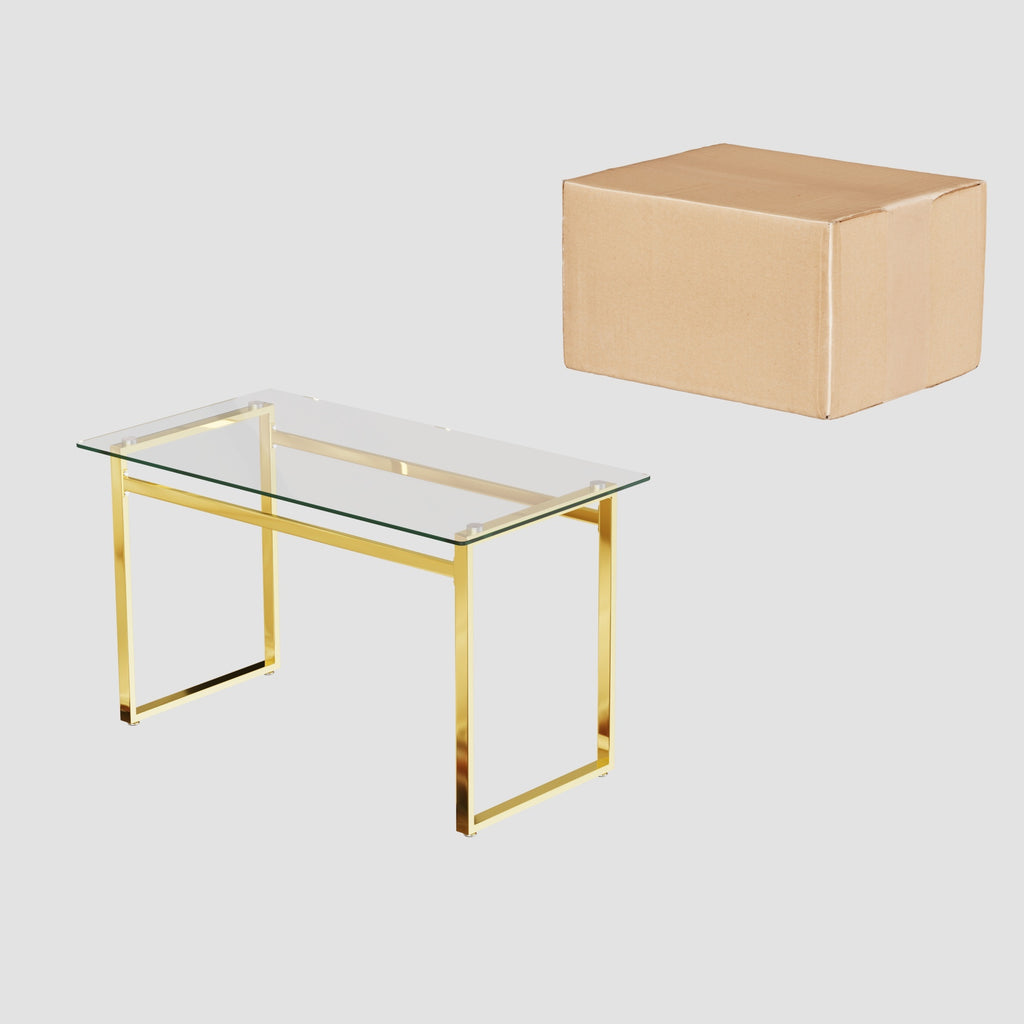 Modern Minimalist Rectangular Glass Dining Table with Tempered Glass Tabletop and Golden Chrome Metal Legs for 4-6 - Grand Goldman Shop