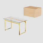Modern Minimalist Rectangular Glass Dining Table with Tempered Glass Tabletop and Golden Chrome Metal Legs for 4-6 - Grand Goldman Shop