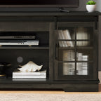 Multipurpose Sliding Door TV Stand Large Storage Cabinet with 2 Sliding Fluted Glass Tempered Doors, TV Up to 65'', TV Desk Storage Rack, Charcoal GREY, 59.13'W*15.94'D*27.8'H - Grand Goldman Shop