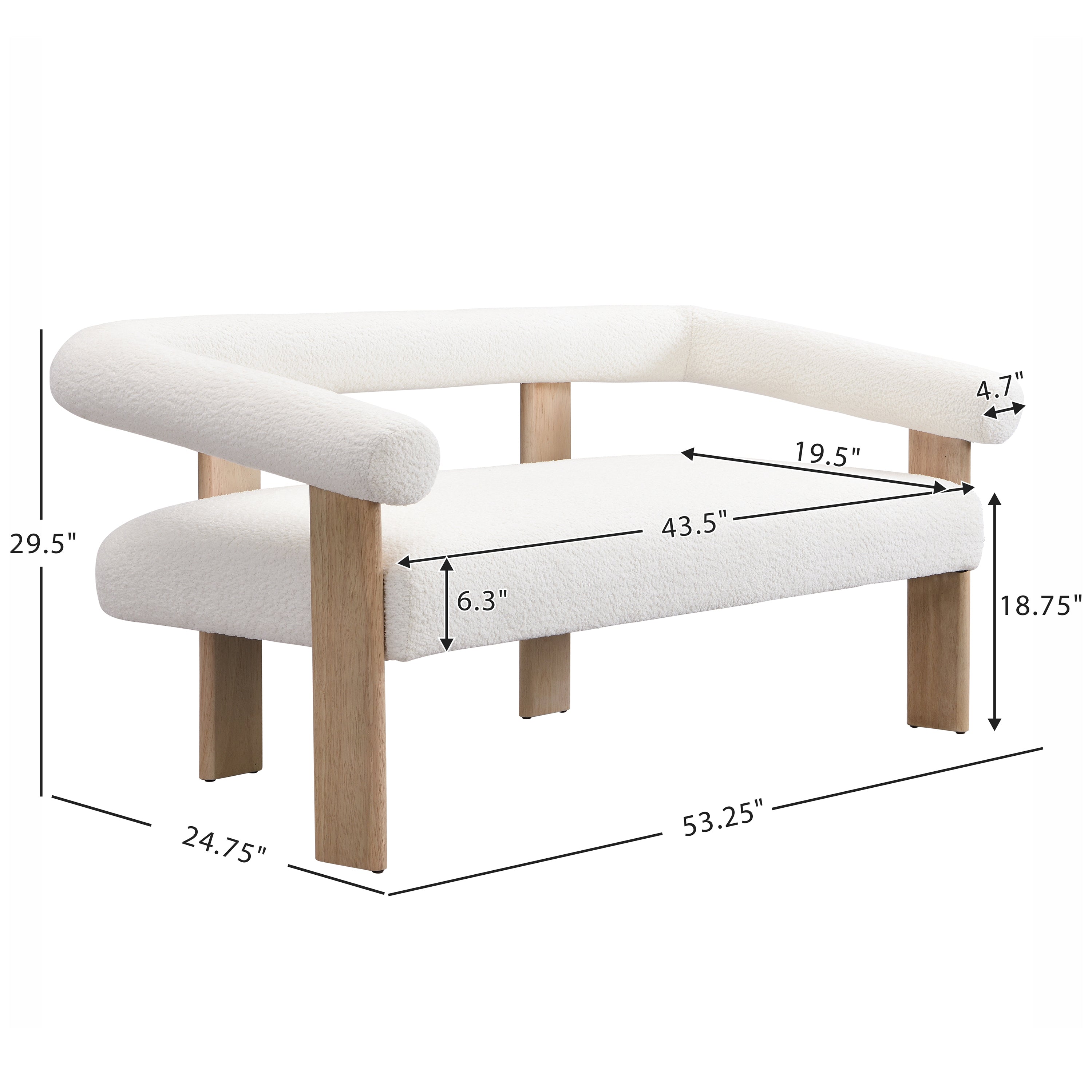 Round armrest loveseat(Beige+Natural) - Grand Goldman Shop
