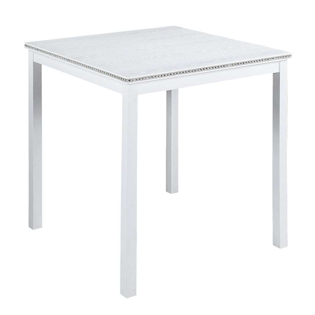 5 Piece Counter Height Table Set, Wooden Kitchen Table Set with Square Table and 4 Upholstered Chairs, Counter Height Dining Table with Crystal Decoration and Chair Set for Kitchen, Dining Room, White - Grand Goldman Shop
