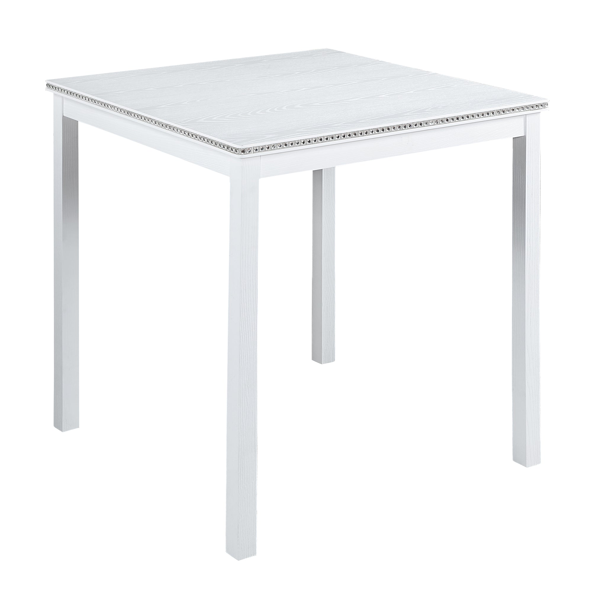 5 Piece Counter Height Table Set, Wooden Kitchen Table Set with Square Table and 4 Upholstered Chairs, Counter Height Dining Table with Crystal Decoration and Chair Set for Kitchen, Dining Room, White - Grand Goldman Shop