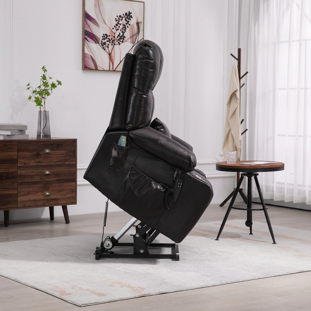 Wine Red High Density Foam Lift Chair for Big and Tall with Heat & Massage, 2 Pockets, 2 Cup Holders, Dual Remote, UL Certified OKIN Motor - Grand Goldman Shop