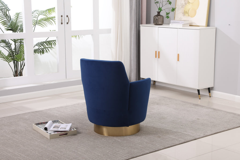 Velvet Swivel Barrel Chair, Swivel Accent Chairs Armchair for Living Room, Reading Chairs for Bedroom Comfy, Round Barrel Chairs with Gold Stainless Steel Base (Navy) - Grand Goldman Shop