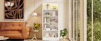 83.4' Tall Wood Bookcase with light strip,5-Tier Decor Bookshelves with Adjustable Shelves,Storage Organizer for CDs/Books,Free Standing Storage Shelves for Living Room,Home Office,White - Grand Goldman Shop