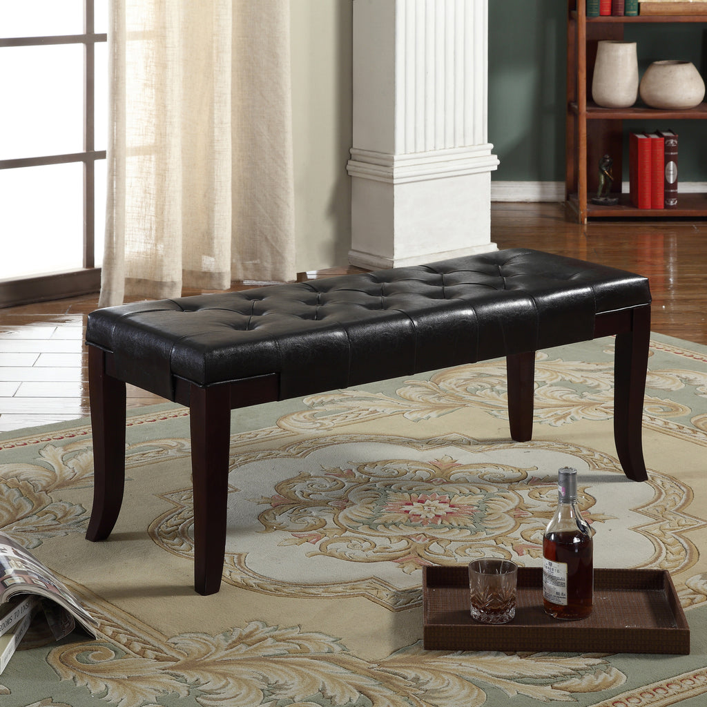 Linon Tufted Bench, Faux Leather, Espresso - Grand Goldman Shop
