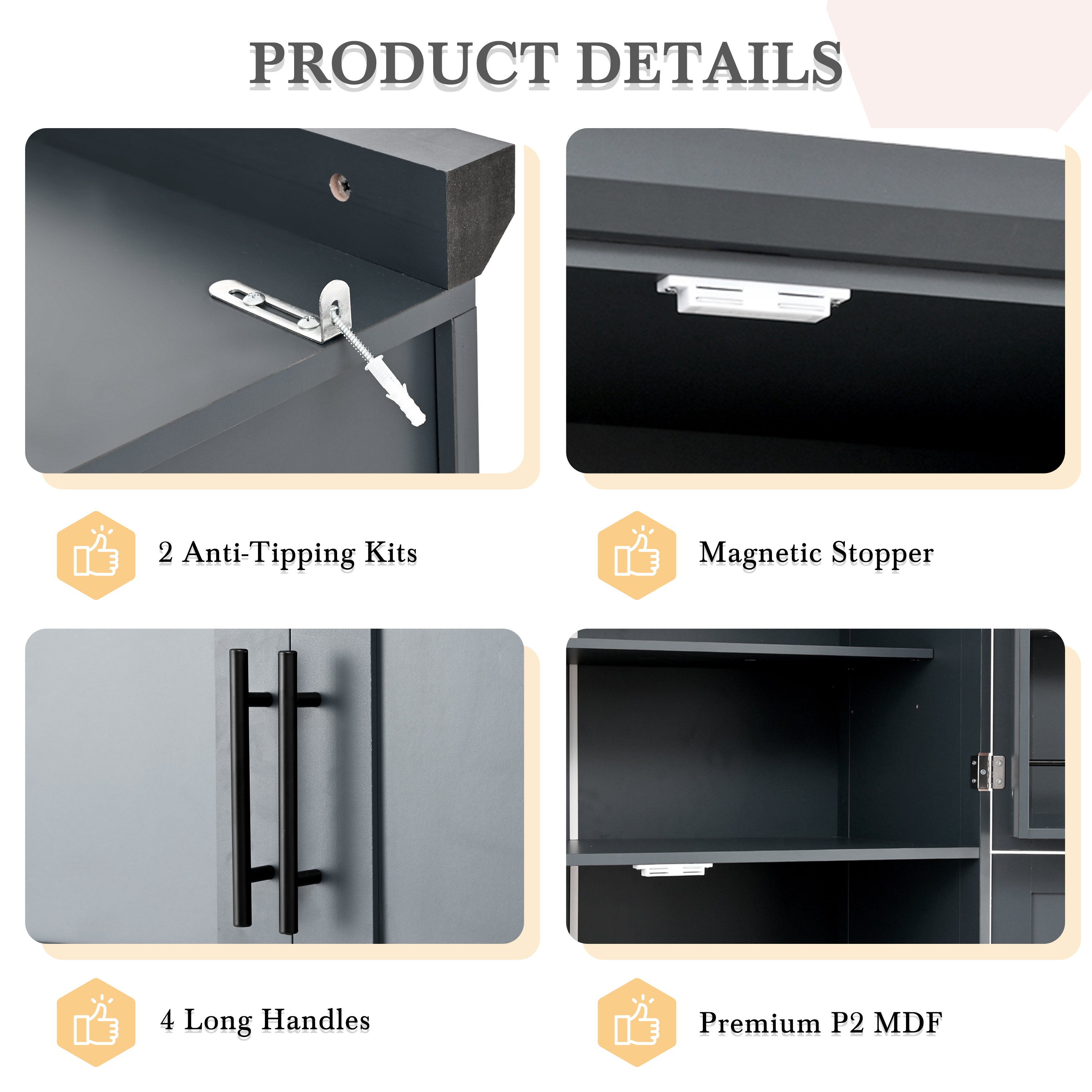 [Assembly Video Provided] TOPMAX 35.5x17.6x70.9inch Freestanding Kitchen Pantry Cabinet, Tall Storage Cabinet with 4 Doors, 2 Door Shelves, 8 Pull-out Trays and Adjustable Shelf for Dining Room, Gray - Grand Goldman Shop