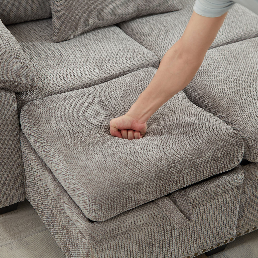 97 Inch L-Shaped Corner Sectional Sofa Couch with Storage Ottoman,Chenille Fabric Couch with 7 Seats & 2 Pillows for Living Room, Modern, Small Space, Easy Assembly,Grey - Grand Goldman Shop