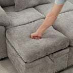 97 Inch L-Shaped Corner Sectional Sofa Couch with Storage Ottoman,Chenille Fabric Couch with 7 Seats & 2 Pillows for Living Room, Modern, Small Space, Easy Assembly,Grey - Grand Goldman Shop