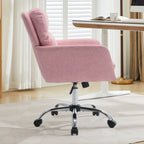 Pink PU Leather Office Chair with Adjustable Height, Black Base, Ergonomic Design for Office, Bedroom, and Dressing Table | P