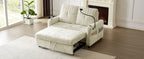 Modern 53.9' Loveseat Pull-out Sofa Bed with Adjustable Backrest, Cup Holders, Charging Ports & Side Storage in Beige Chenille - Grand Goldman Shop