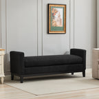 Elegant Upholstered Bench, Daybed, Ottoman with Wood Legs & 2 Bolster Pillows, Black Boucle, 66.34' - Grand Goldman Shop