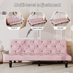 Sofa to Sofa Bed Transformation: 66' Pink Velvet Sofa Bed, Ideal for Family Living Rooms, Apartments & Bedrooms - Grand Goldman Shop