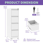 SteelCraft Pro 4 Drawer Vertical File Cabinet with Lock for A4 Legal/Letter Size, White Metal - Grand Goldman