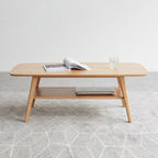 Natural Solid Wood Coffee Table with Storage Shelf, Easy Assembly, Oak Finish, 39.4 Inches - Grand Goldman Shop