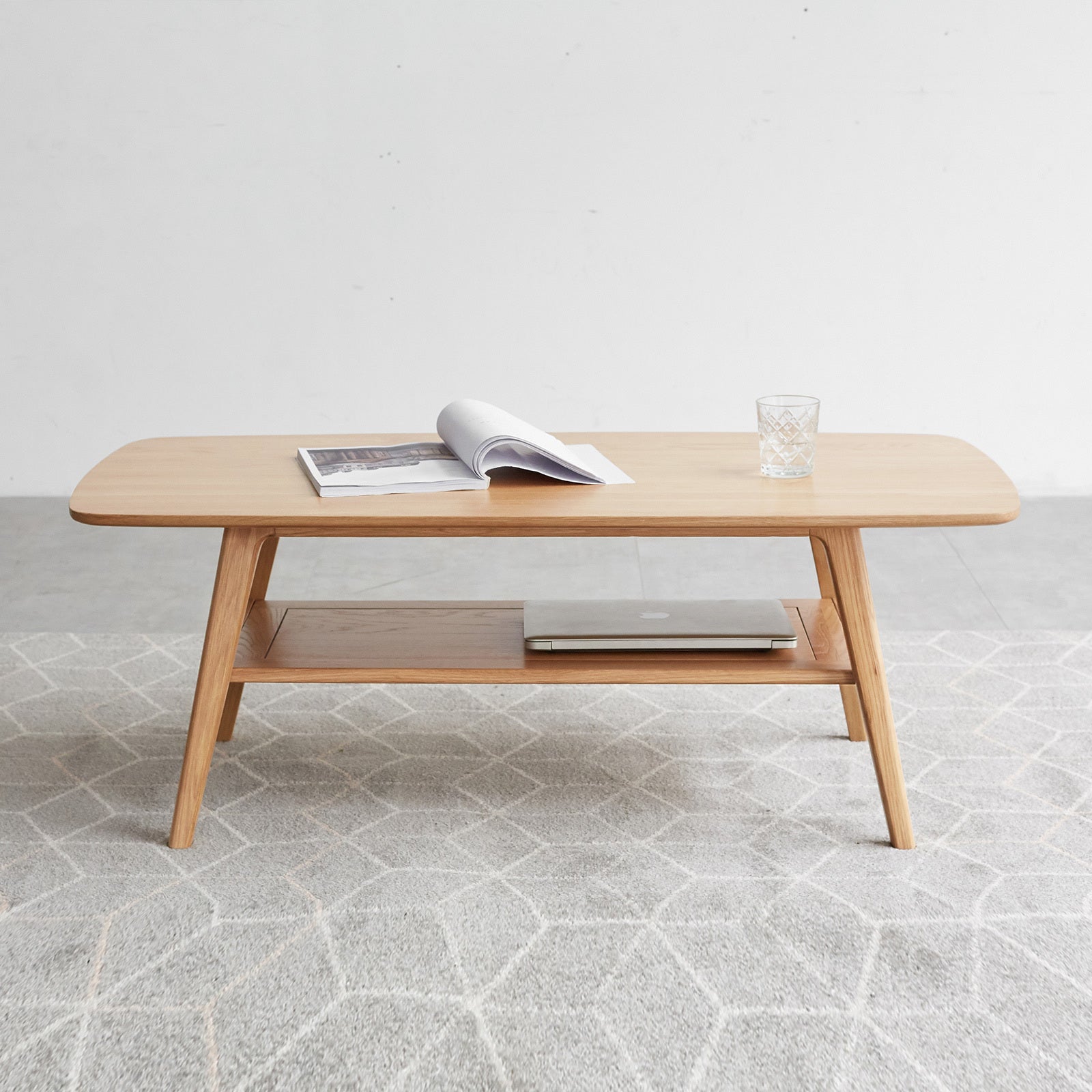 Natural Wood Center Table Low Table with Storage Shelf, Solid Wood Top, Easy to Assemble, 31.5'' - Grand Goldman Shop