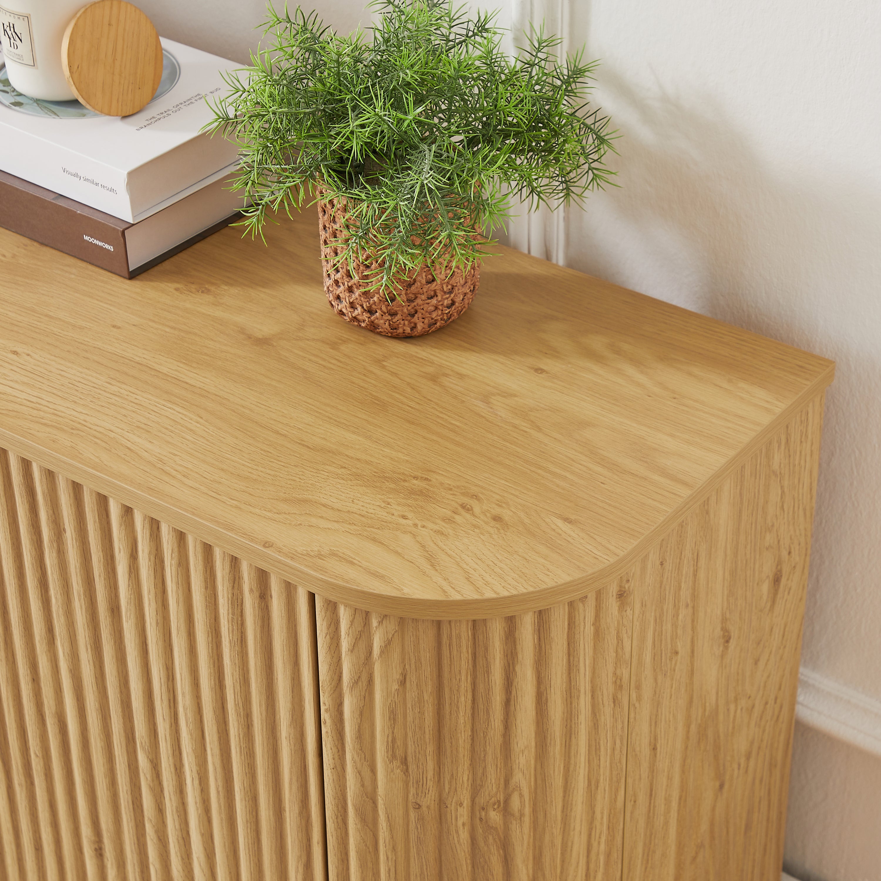 Sideboard Storage Cabinet TV Stand with wave pattern Buffet Cabinet Wooden Vertical Striped Cabinet for Kitchen/Bedroom/Entryway. Natural, 64''W x 15''D x 24''H. - Grand Goldman Shop