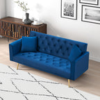 71-inch convertible love seat sofa, American retro blue velvet material, suitable for small living room, bedroom, office - Grand Goldman Shop