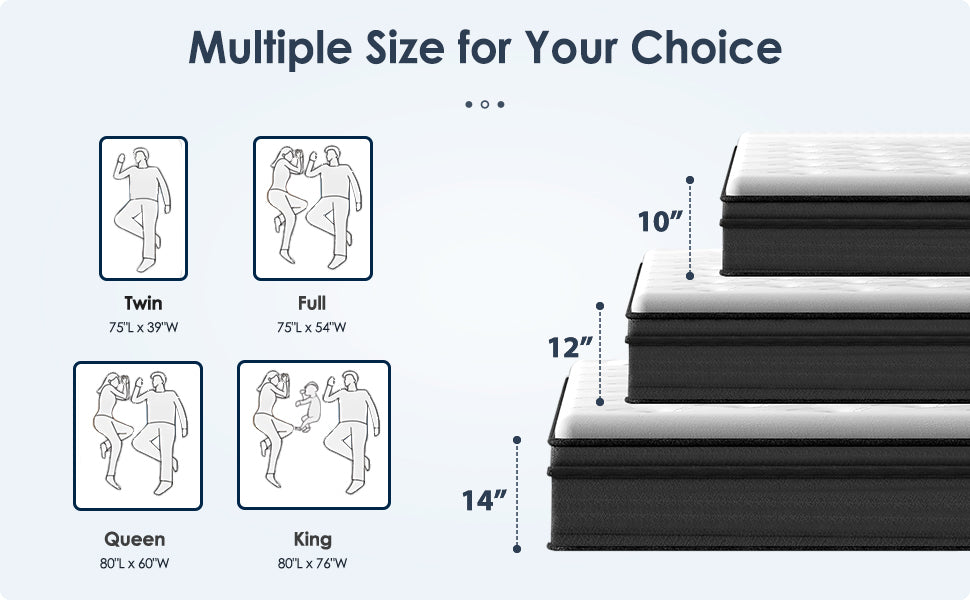 Queen Size Mattress,12 Inch Hybrid Mattress, Individually Pocketed Innerspring, Medium Firm - Grand Goldman Shop