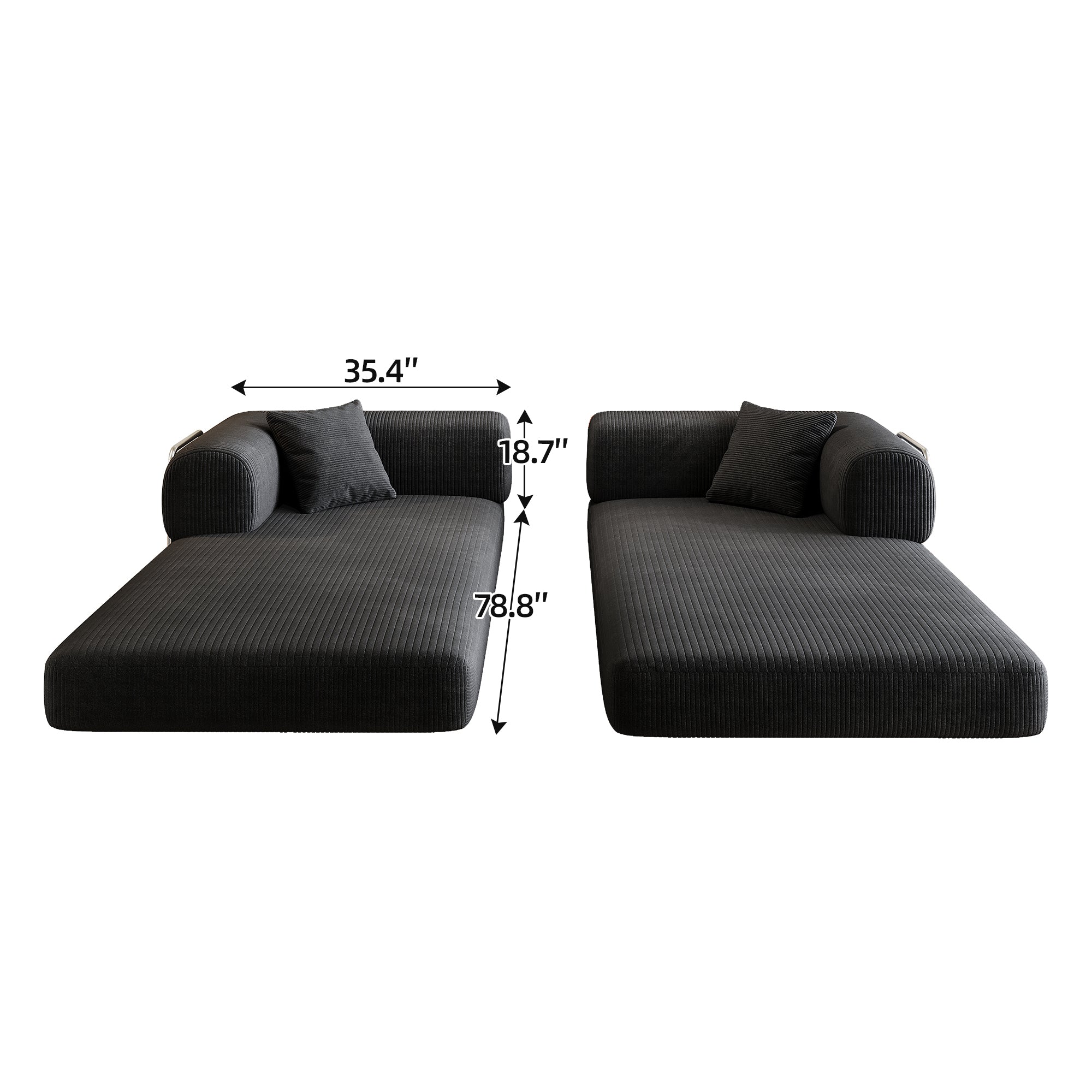 78.8' Compression Sofa,Convertible Floor Sofa Bed-with Pillow Back Support Armrest,Comfy Futon Couch Sleeper Bed,Loveseats Boneless Modular Sectional Sofa,Corduroy fabric,for Living Room,Bedroom,Black - Grand Goldman Shop