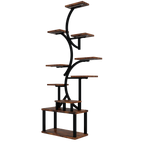 S-Shaped 10-Tier Plant Stand with 5 Grow Lights in Deep Rustic Brown, MDF and Steel, 68.5' Tall for Indoor Plants - Grand Goldman Shop