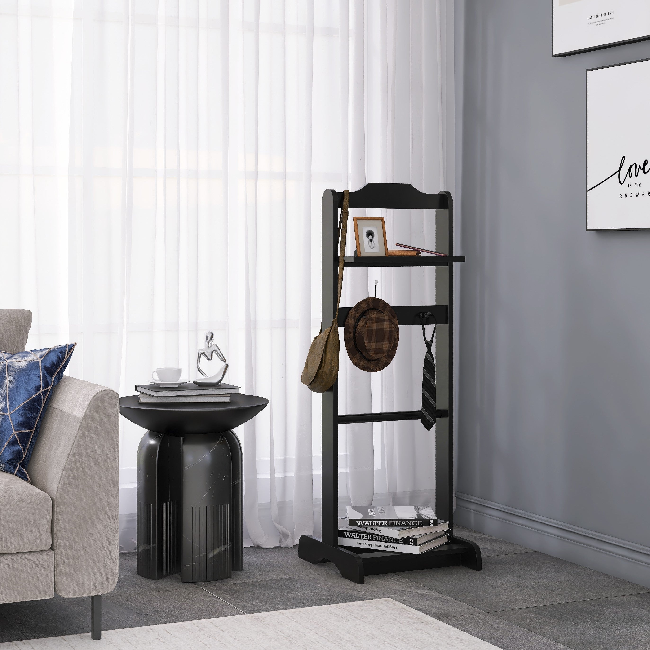 Accent Portable Garment Rack,Clothes Valet Stand with Storage Organizer,Black Finish - Grand Goldman Shop
