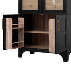 K&K 71' Tall Arched Kitchen Pantry Cabinet with Door Shelves, Farmhouse Kitchen Storage Cabinet with Open & Adjustable Shelves, Hidden Drawer & Glass Door, Cupboard for Kitchen, Dining Room, Black - Grand Goldman Shop