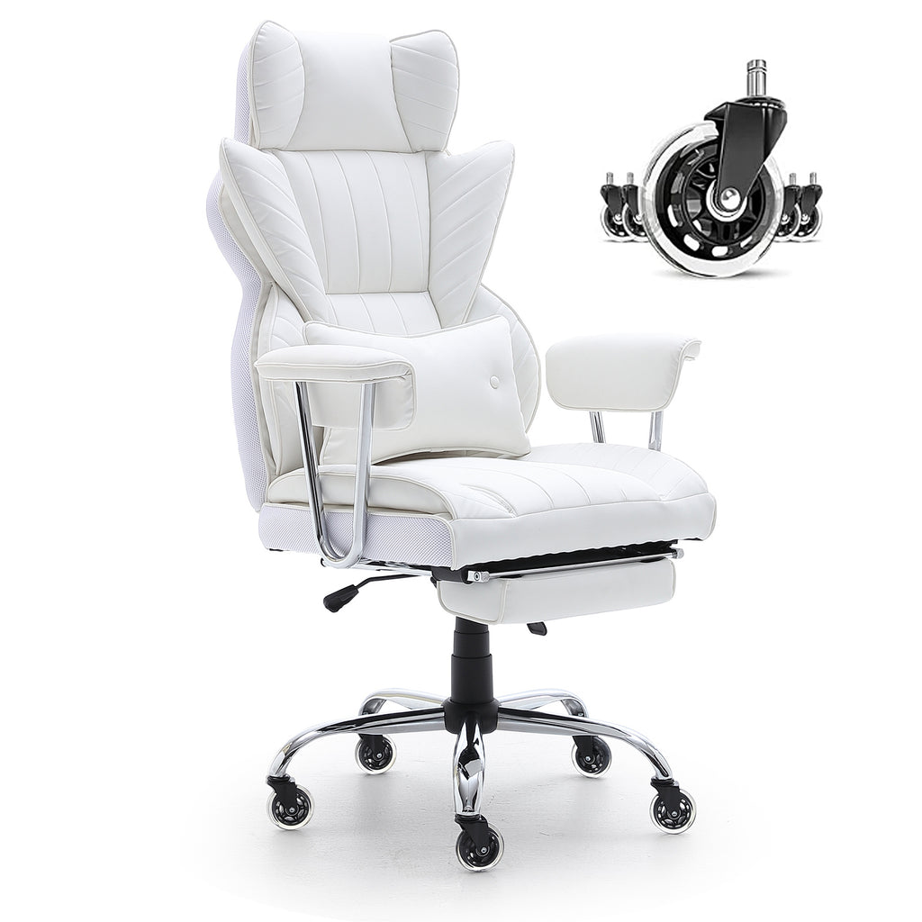 Reclining Office Chair with Footrest, Heavy Duty PU Leather Wide Office Chair, Big and Tall Executive Office Chairs with Lumb